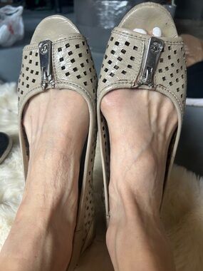Michael Kors Taupe Perforated Leather Flats with Silver Hardware